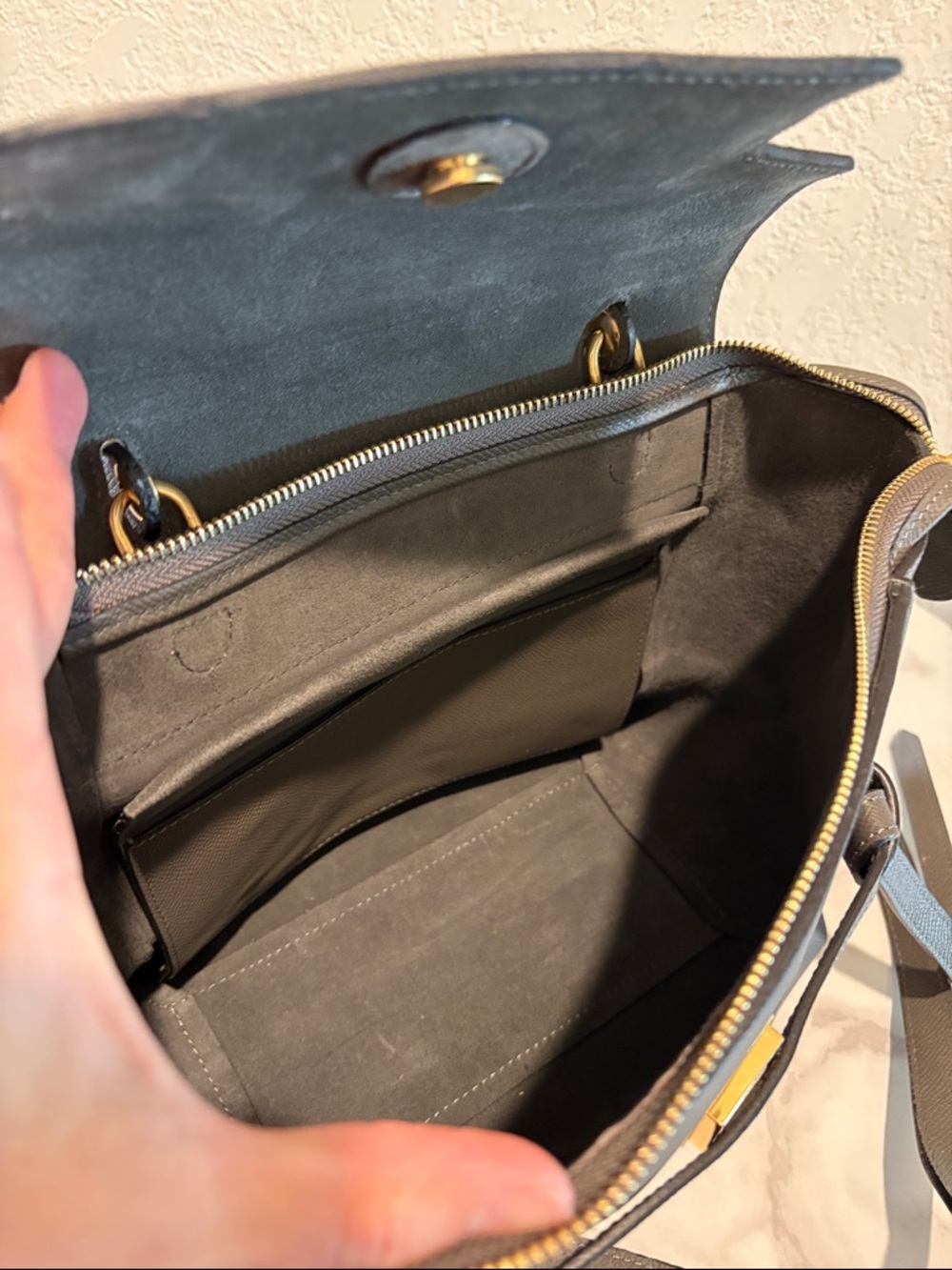 Celine Mini Belt Gray Leather Satchel with Top Handle - Picture 10 of 15